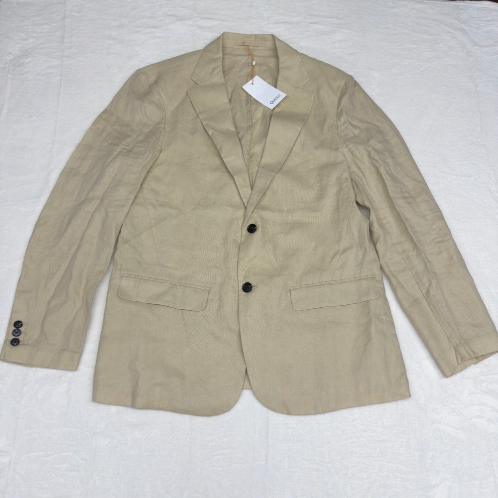New Quince Linen Blazer Mens Large Tan Two Button Jacket Preppy Coastal Luxury